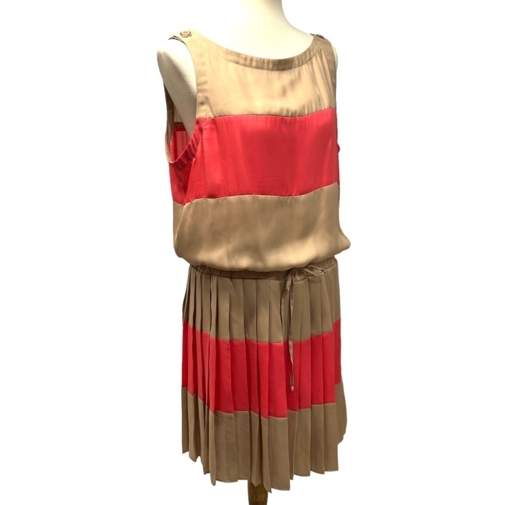 Cache Tan & Pink Color-Block Sleeveless Silky Pleat Skirt Dress Women’s XL - Picture 8 of 10